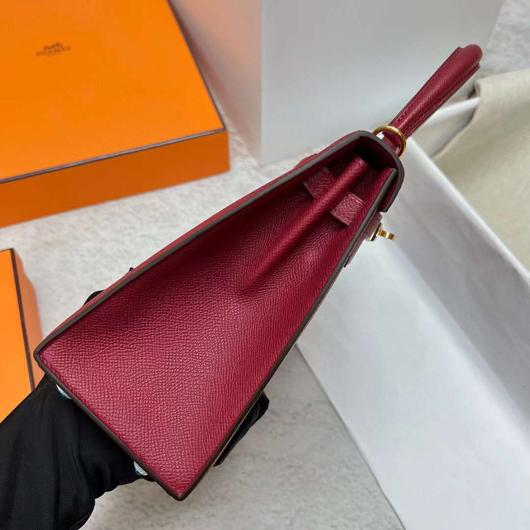 Hermès（爱马仕）Kelly 凯莉包 Epsom K1 石榴红 金扣 25cm 全手工蜡线缝制 Ghw