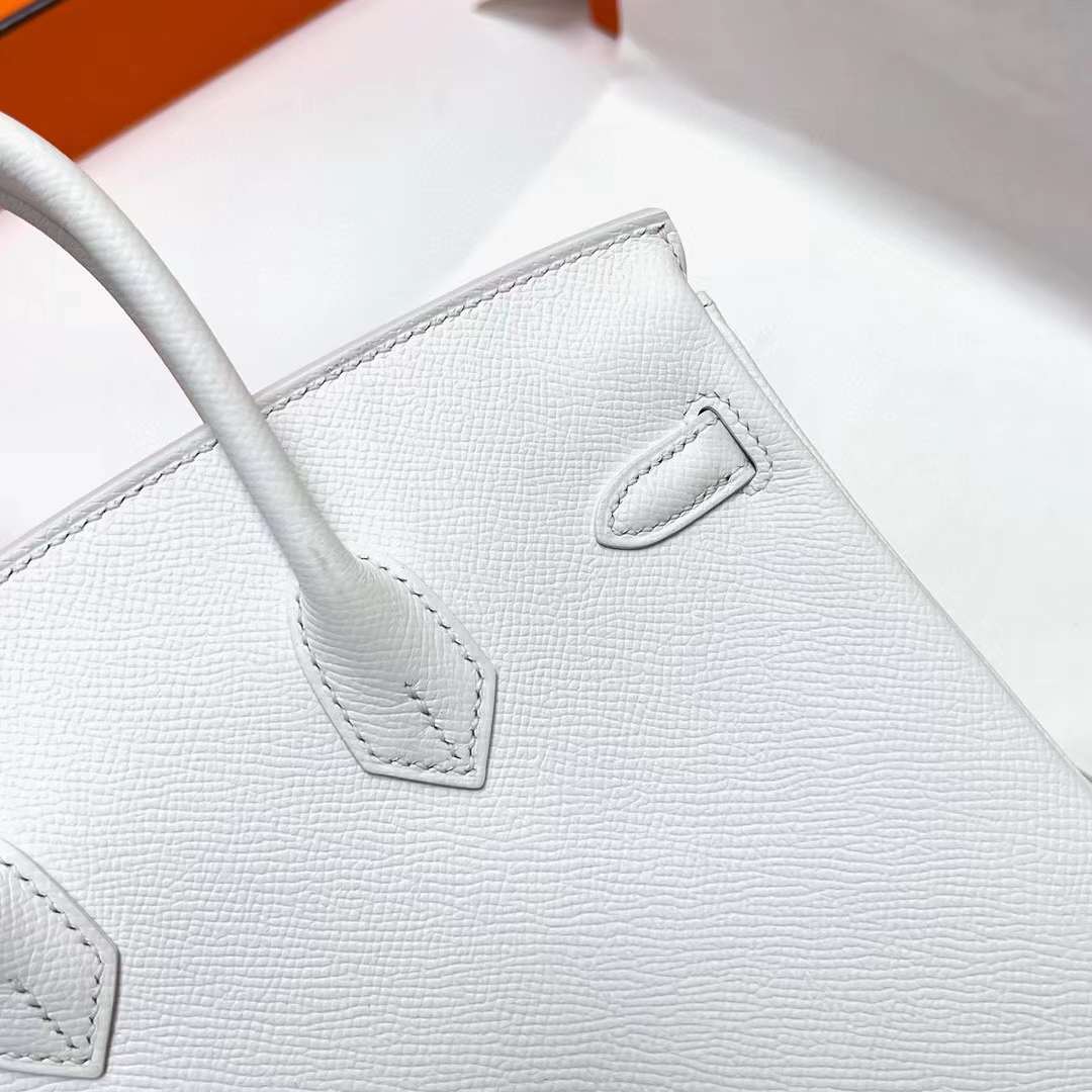Hermès（爱马仕）Birkin 铂金包 Epsom 01 纯白 银扣 25cm 全手工蜡线缝制 Phw