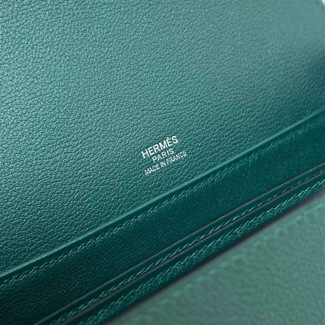 Hermès（爱马仕）Roulis 猪鼻子 Evercolor Z6 孔雀绿 银扣 18cm 全手工蜡线缝制 Phw