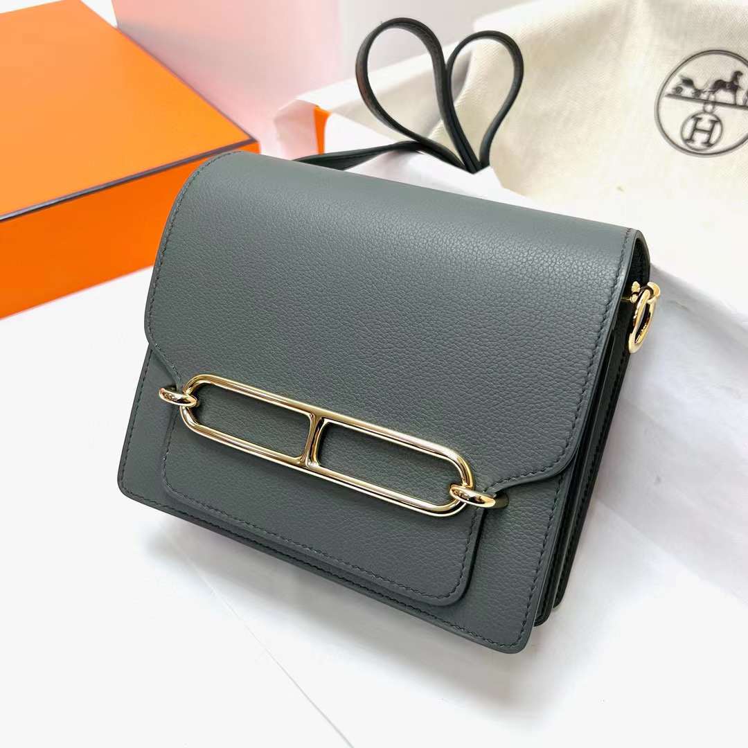 Hermès（爱马仕）Roulis 猪鼻子 Evercolor Cc63 杏绿色 金扣 18cm 全手工蜡线缝制 Ghw
