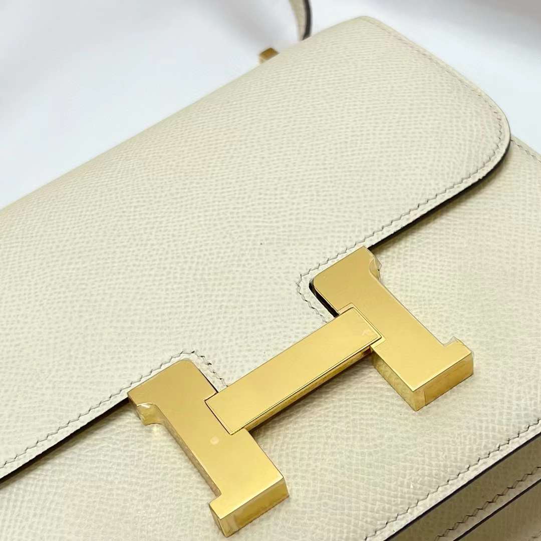 Hermès（爱马仕）Constance 空姐包 Epsom I2 奶油白 金扣 19cm 全手工蜡线缝制 Ghw
