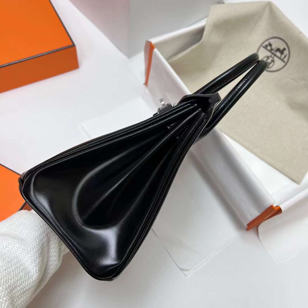 Hermès（爱马仕）Birkin 铂金包 Box皮 Ck89 黑色 银扣 25cm 全手工蜡线缝制 Phw