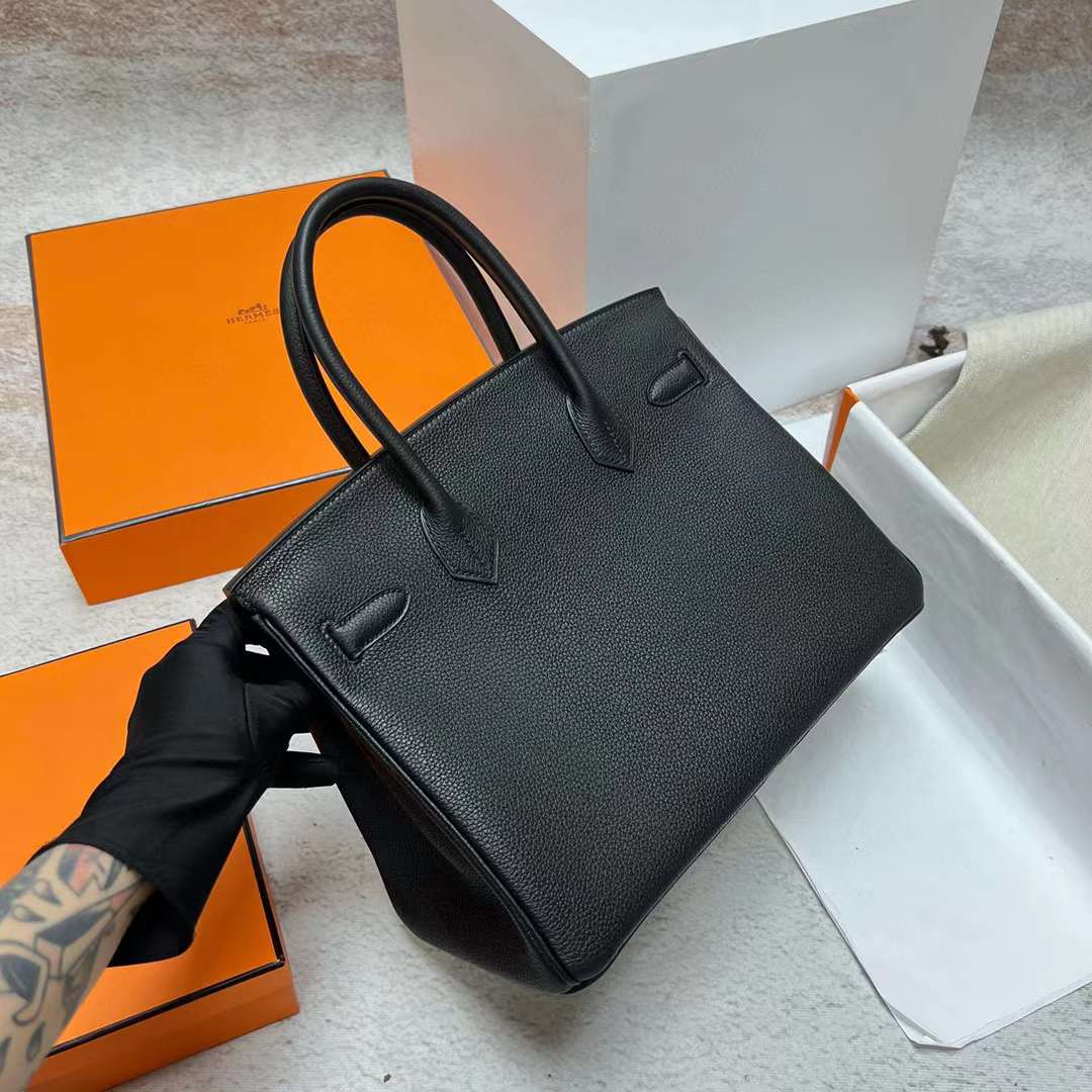 Hermès（爱马仕）Birkin 铂金包 Togo皮 Ck89 黑色 银扣 30cm 全手工蜡线缝制 Phw