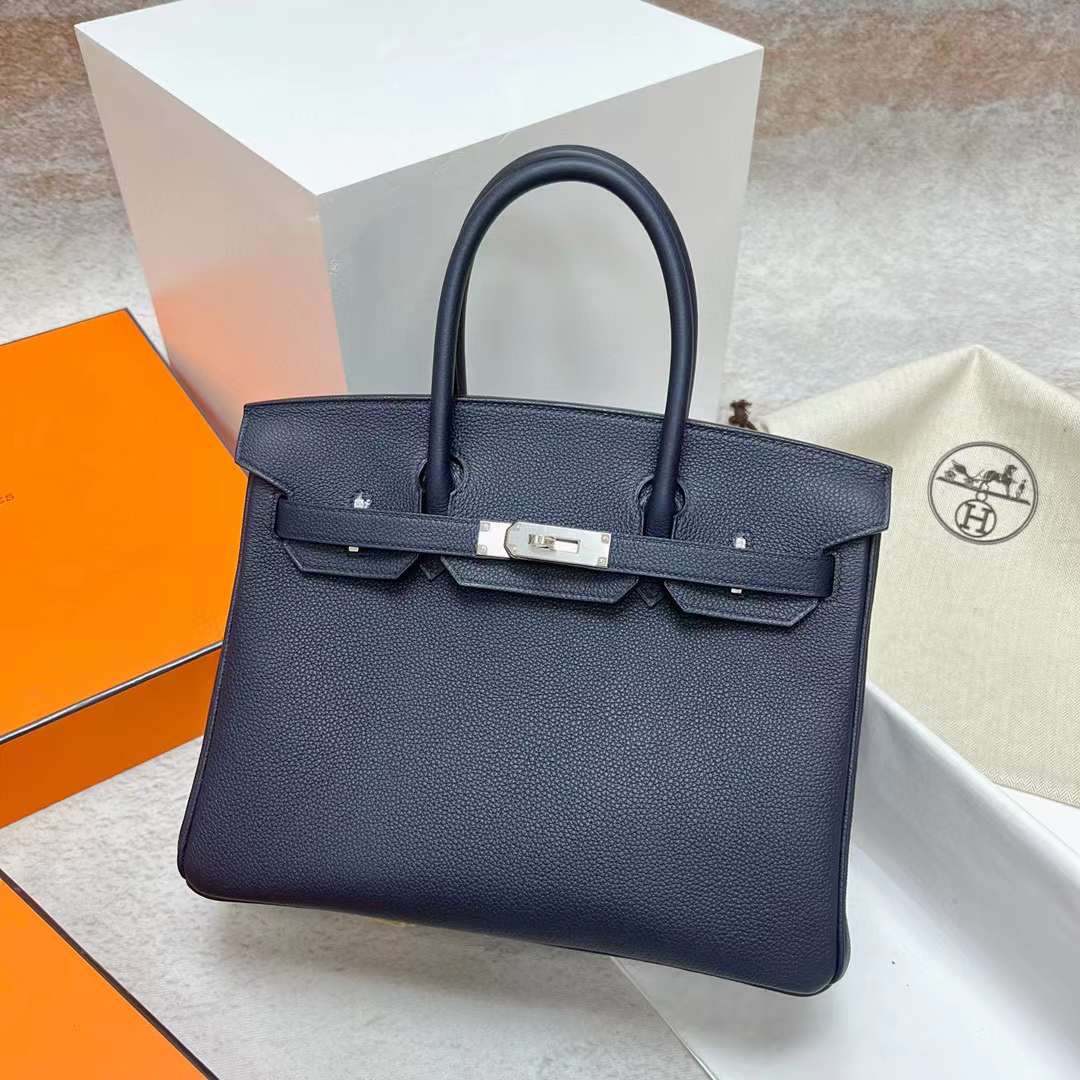 Hermès（爱马仕）Birkin 铂金包 Togo皮 2Z 午夜蓝 银扣 30cm 全手工蜡线缝制 Phw