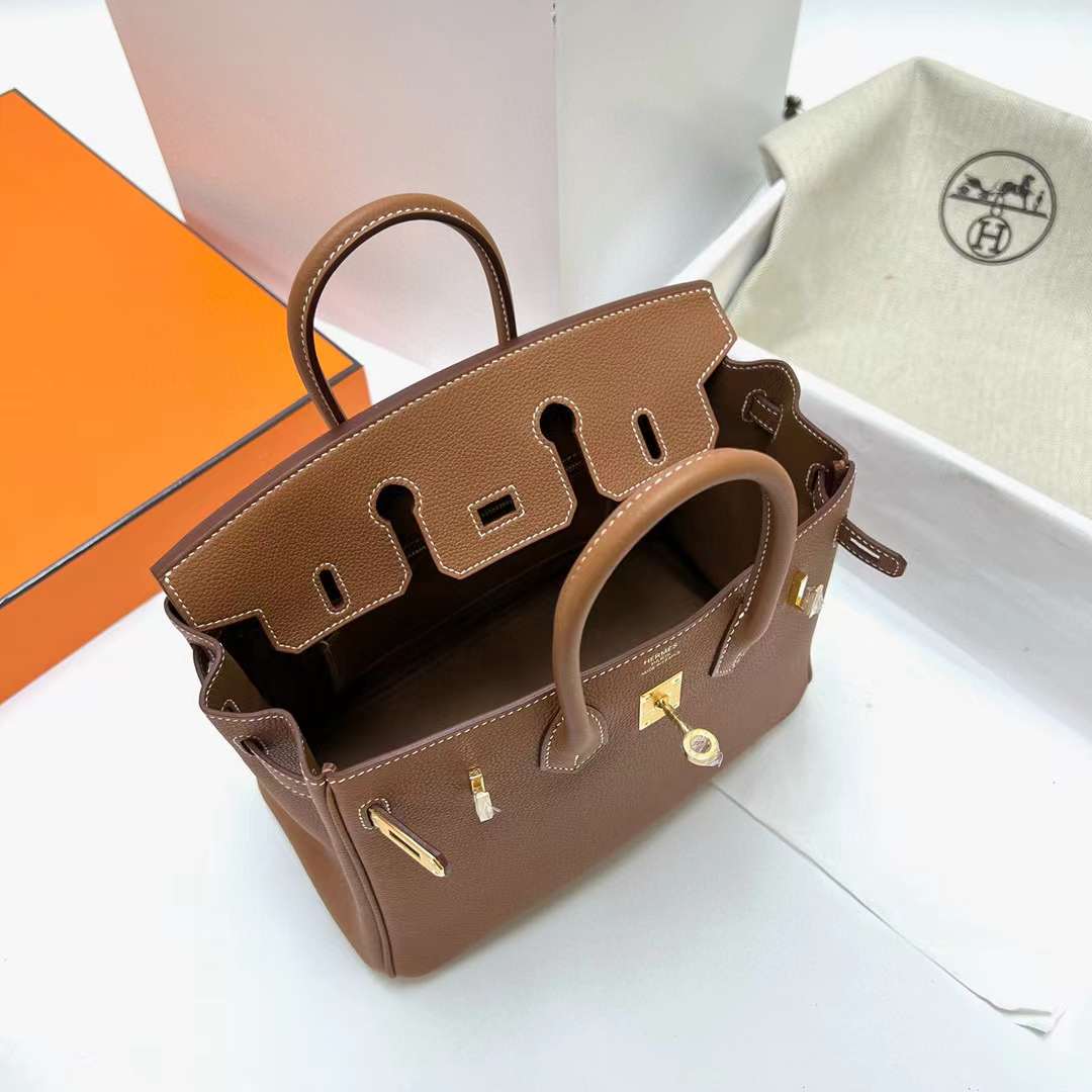 Hermès（爱马仕）Birkin 铂金包 Togo皮 Ck37 金棕色 金扣 25cm 全手工蜡线缝制 Ghw