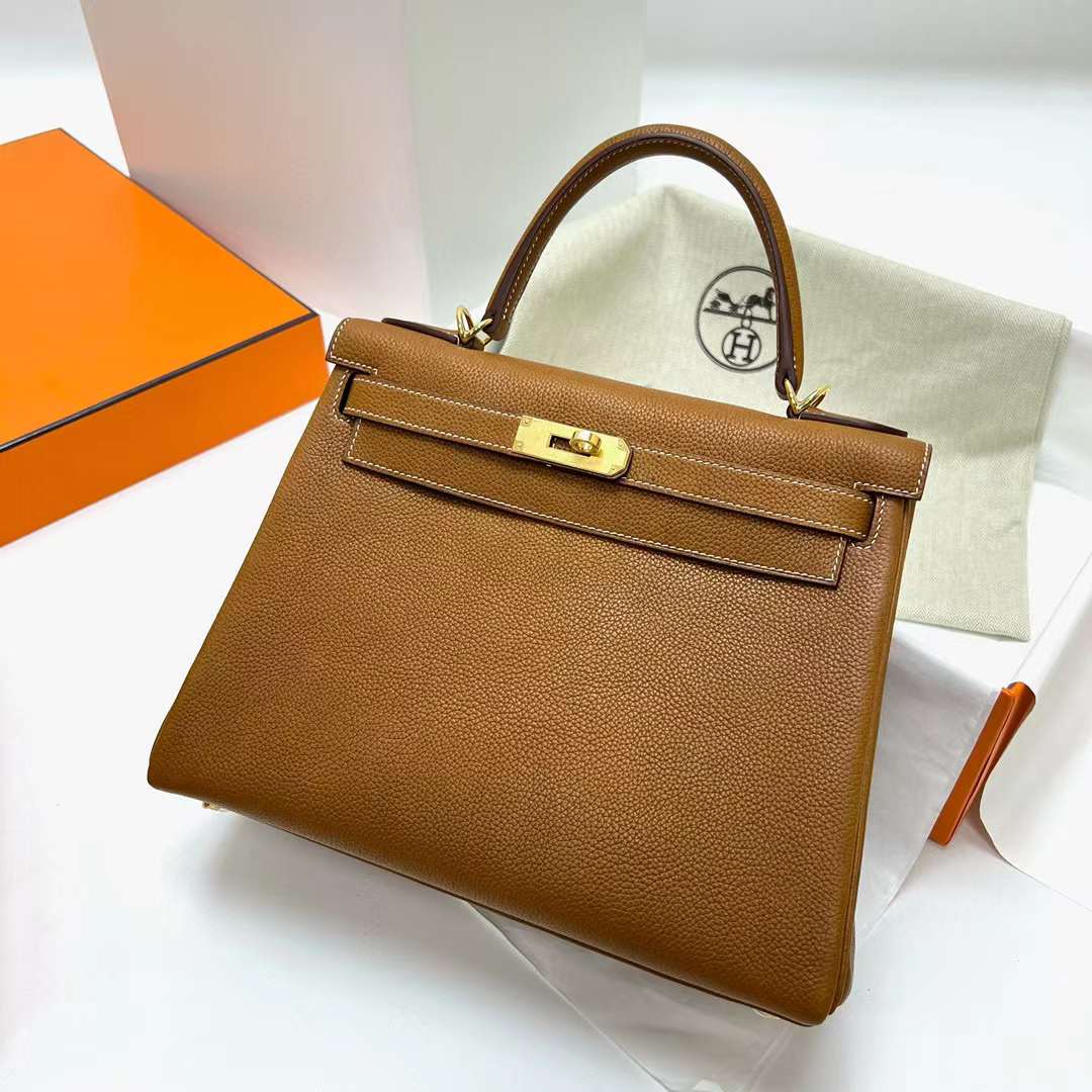 Hermès（爱马仕）Kelly 福宝颗粒马鞍皮 Barenia 34 金棕色 金扣 28cm 全手工蜡线缝制 Ghw