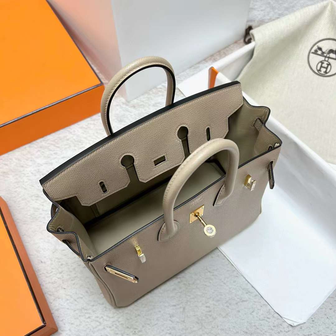 Hermès（爱马仕）Birkin 铂金包 Epsom S2 风衣灰 金扣 25cm 全手工蜡线缝制 Ghw