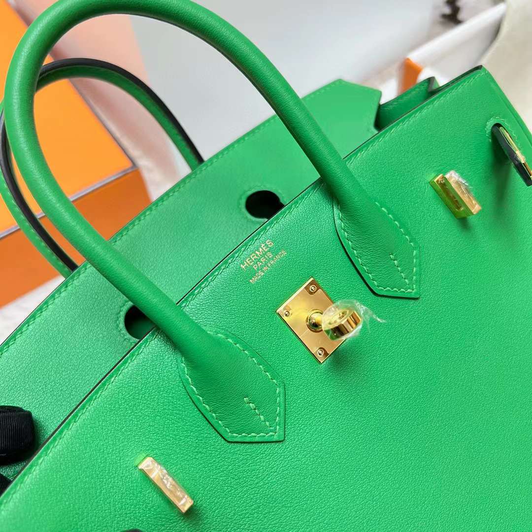 Hermès（爱马仕）Birkin 铂金包 Swift皮 K1 竹子绿 金扣 25cm 全手工蜡线缝制 Ghw