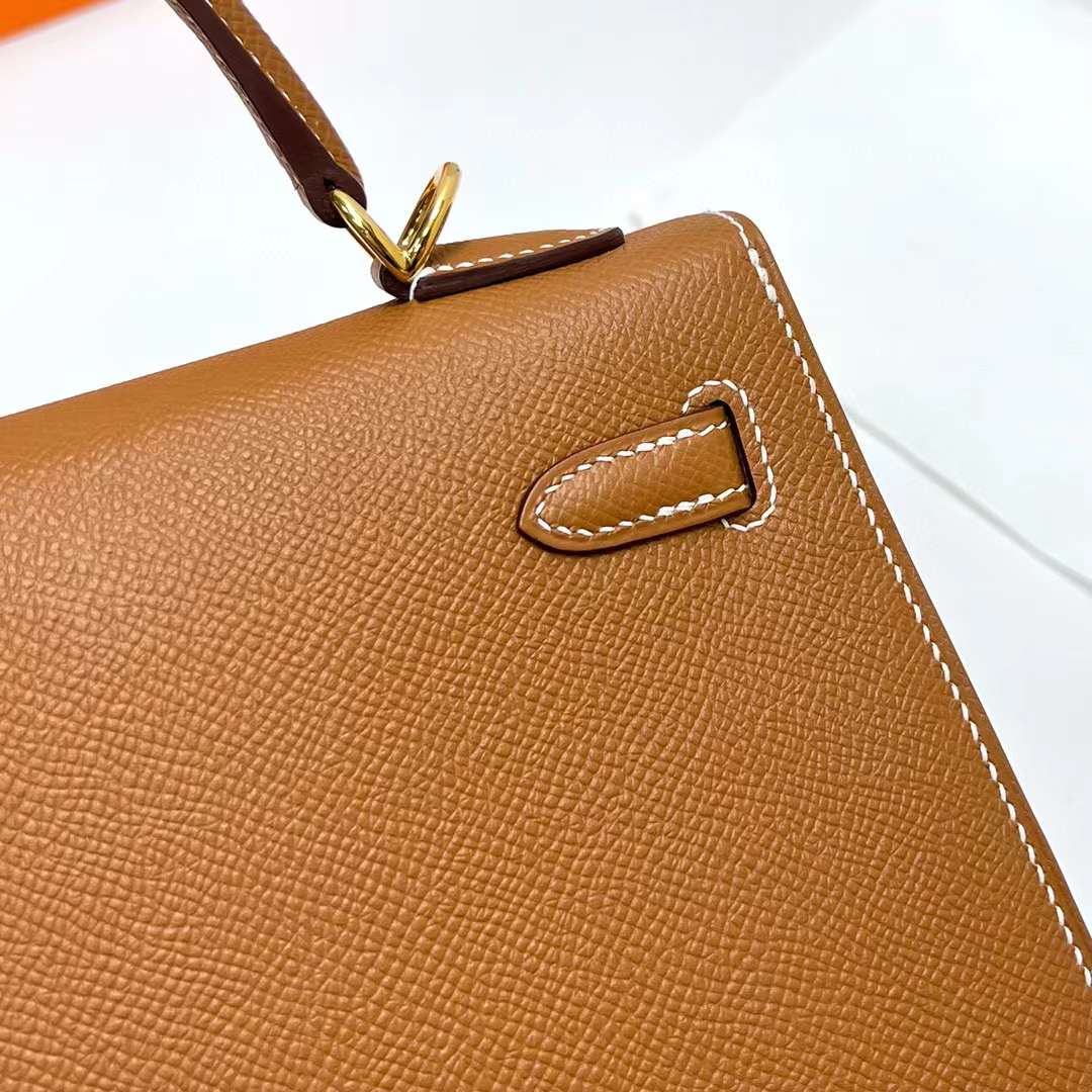 Hermès（爱马仕）Kelly 凯莉包 Epsom Ck37 金棕色 金扣 25cm 全手工蜡线缝制 Ghw