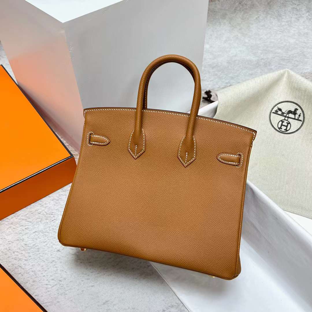 Hermès（爱马仕）Birkin 铂金包 Epsom Ck37 金棕色 金扣 25cm 全手工蜡线缝制 Ghw