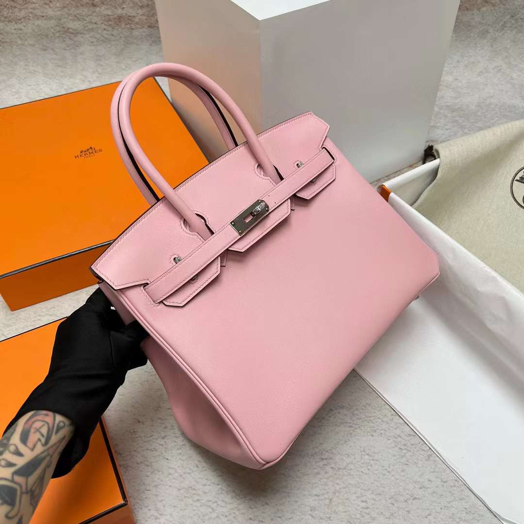 Hermès（爱马仕）Birkin 铂金包 Swift 3Q 新粉色 银扣 30cm 全手工蜡线缝制 Phw
