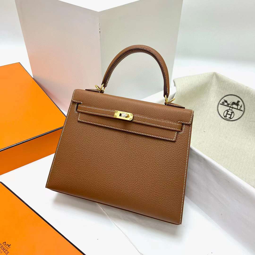 Hermès（爱马仕）Kelly 凯莉包 Sellier Togo 外缝 Ck37 金棕色 金扣 25cm 全手工蜡线缝制 Ghw