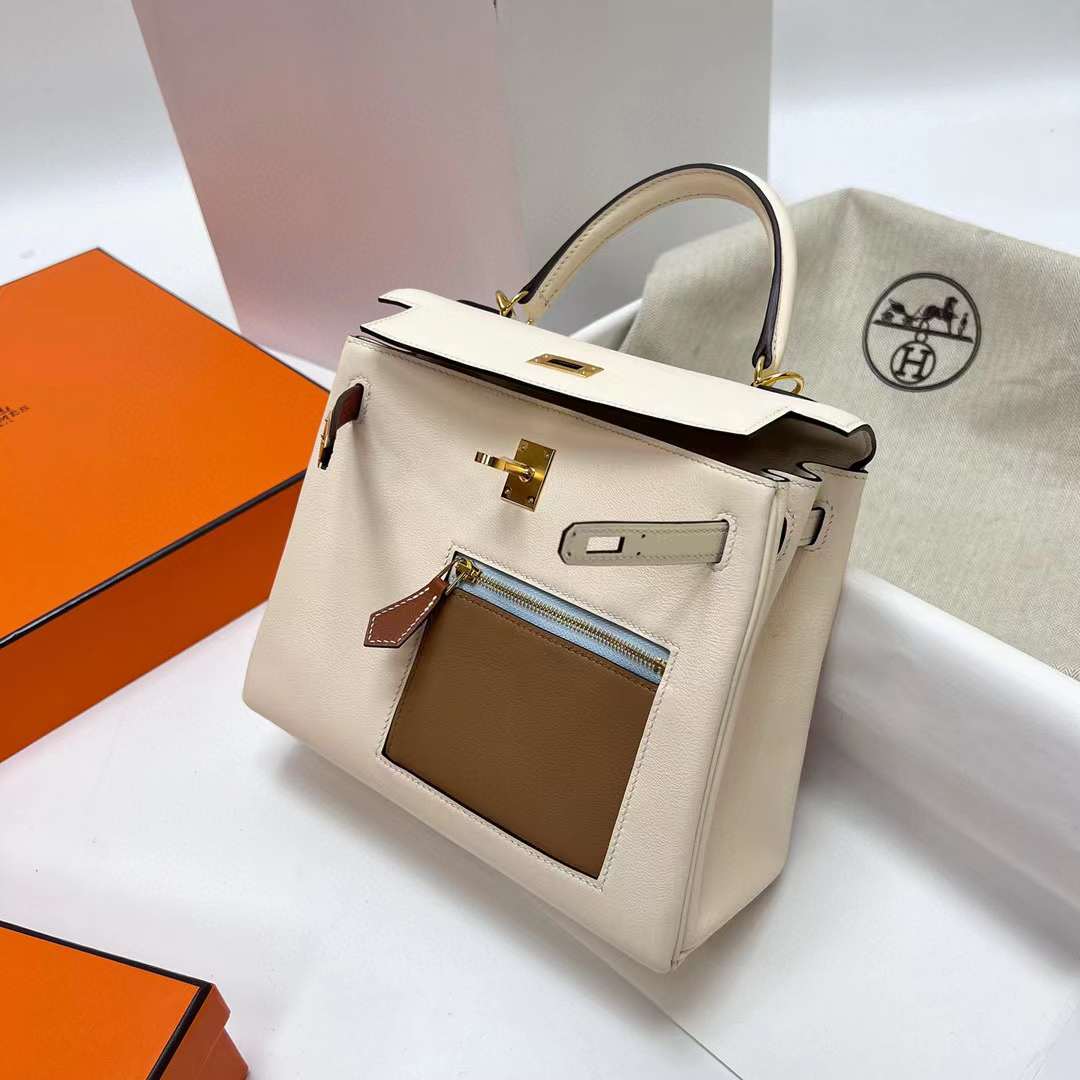 Hermès（爱马仕）Kelly 凯莉包 Colormatic Swift i2 奶油白 金扣 25cm 全手工蜡线缝制 Ghw