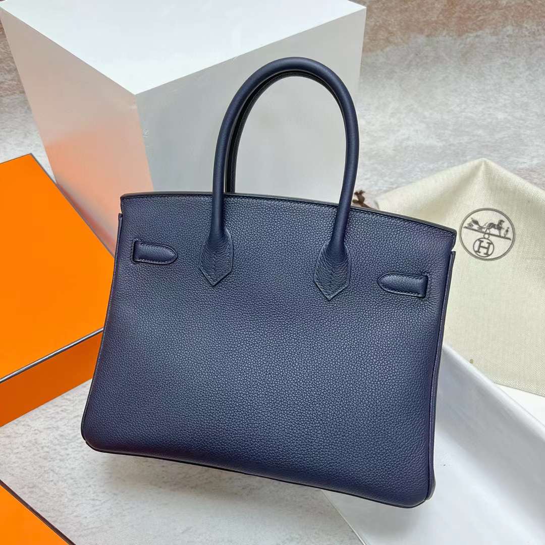 Hermès（爱马仕）Birkin 铂金包 Togo皮 2Z 午夜蓝 银扣 30cm 全手工蜡线缝制 Phw