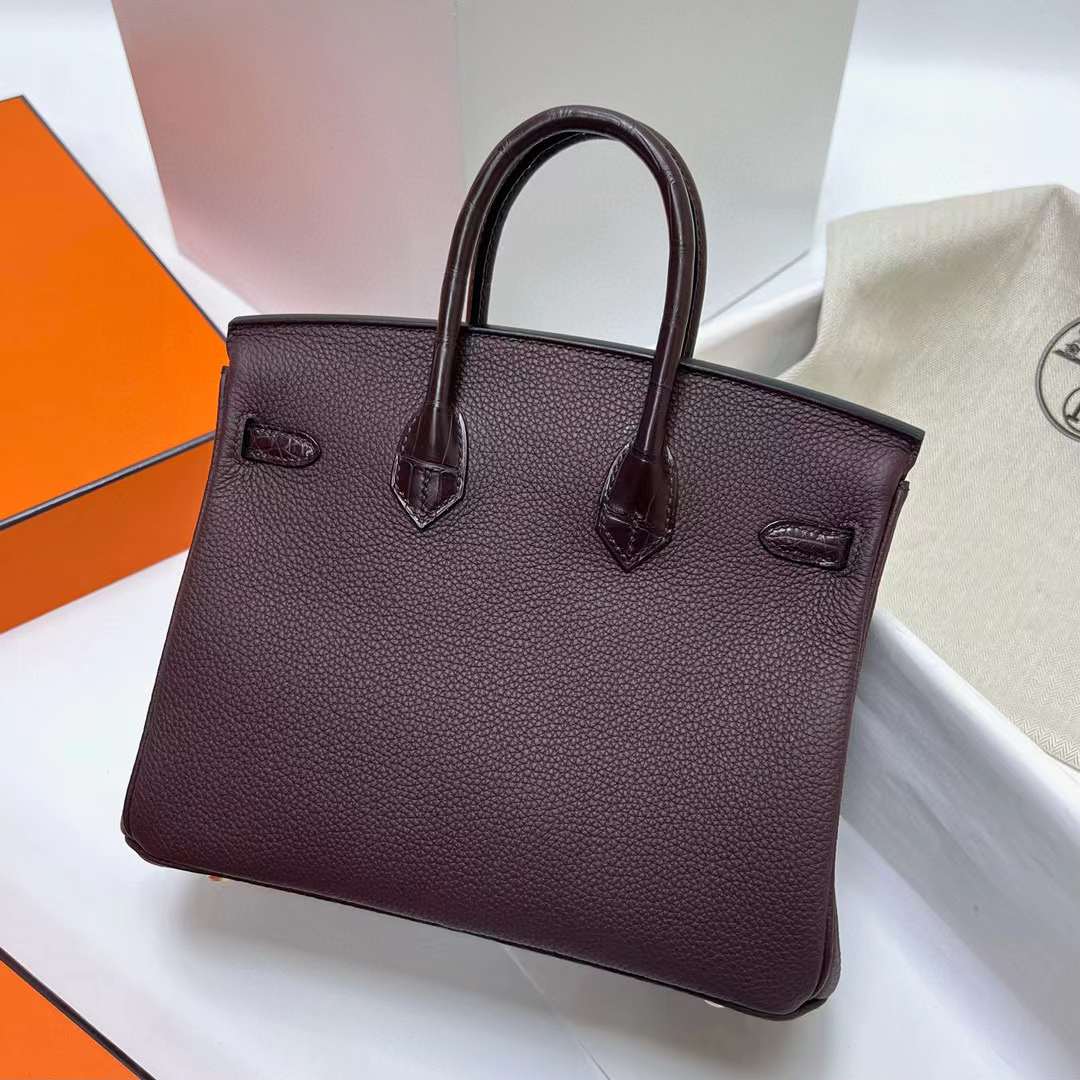 Hermès（爱马仕）Birkin 铂金包 Touch Togo 拼 雾面美洲鳄 0G 马鞍红 金扣 25cm 全手工蜡线缝制