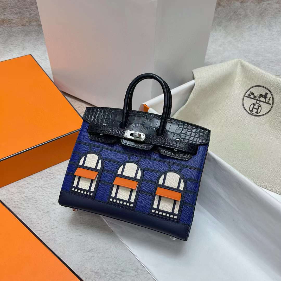 Hermès（爱马仕）Birkin 铂金包 限量版 蓝色小房子 银扣 20cm 全手工蜡线缝制 Phw