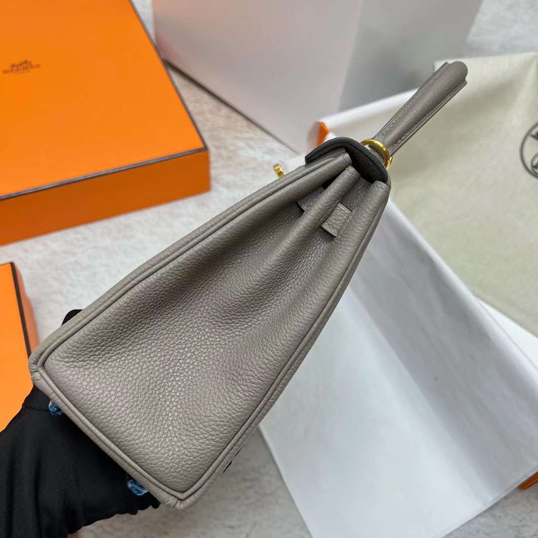 Hermès（爱马仕）Kelly 凯莉包 Togo皮 M8 沥青灰 金扣 25cm 全手工蜡线缝制 Ghw