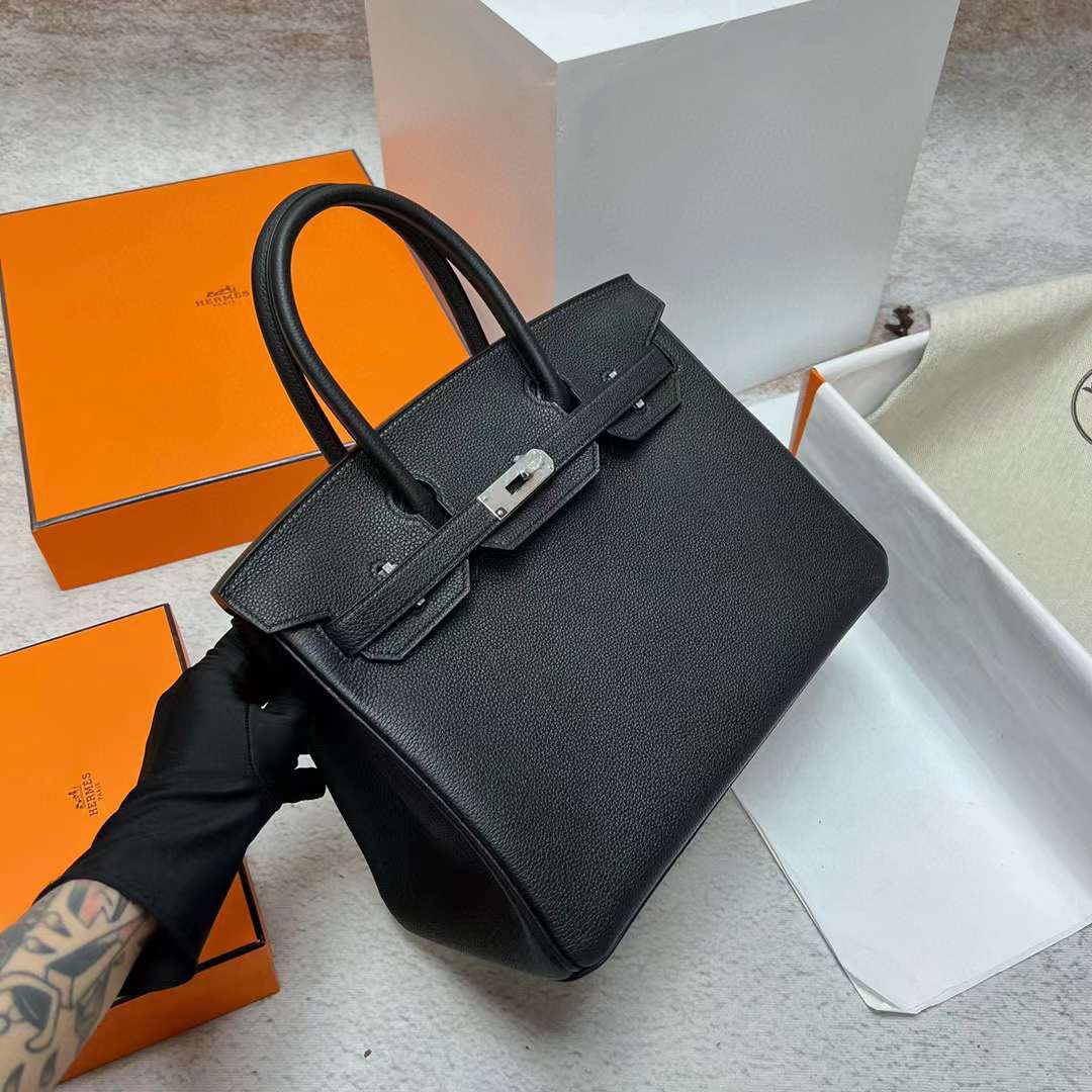 Hermès（爱马仕）Birkin 铂金包 Togo皮 Ck89 黑色 银扣 30cm 全手工蜡线缝制 Phw