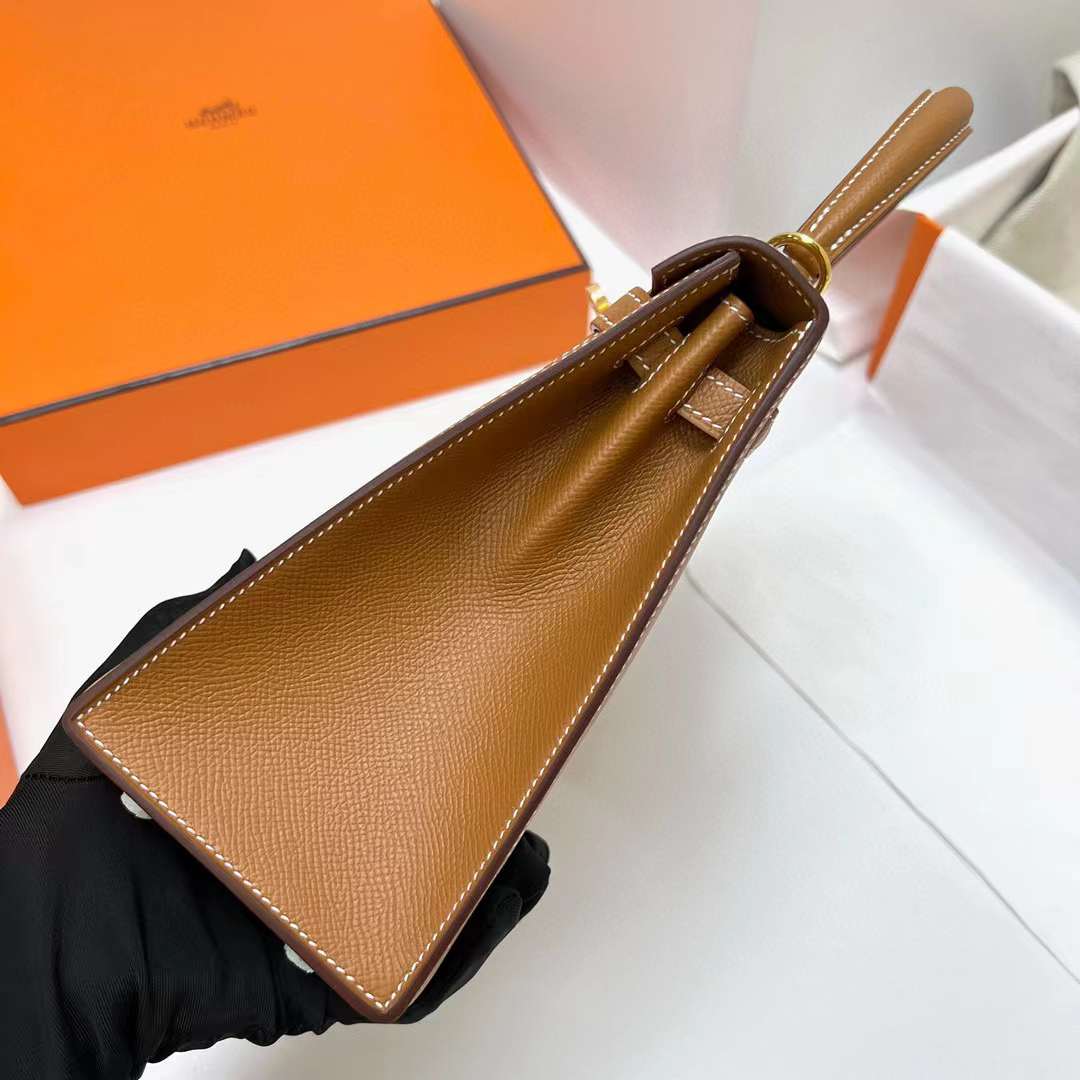 Hermès（爱马仕）Kelly 凯莉包 Epsom Ck37 金棕色 金扣 25cm 全手工蜡线缝制 Ghw