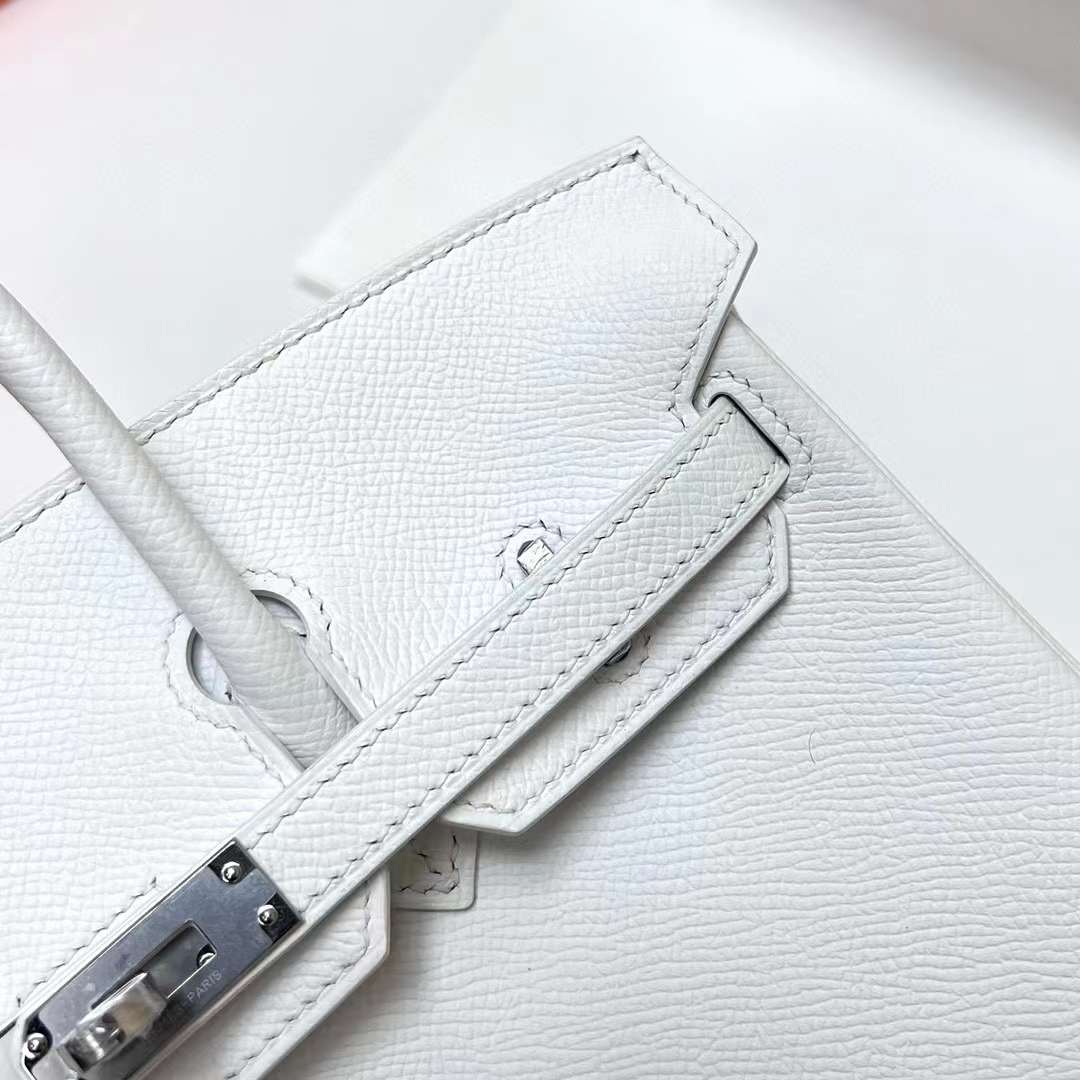 Hermès（爱马仕）Birkin 铂金包 Epsom 01 纯白 银扣 25cm 全手工蜡线缝制 Phw