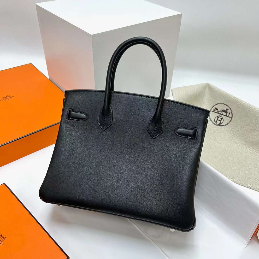 Hermès（爱马仕）Birkin 铂金包 Swift皮 Ck89 黑色 银扣 30cm 全手工蜡线缝制 Phw