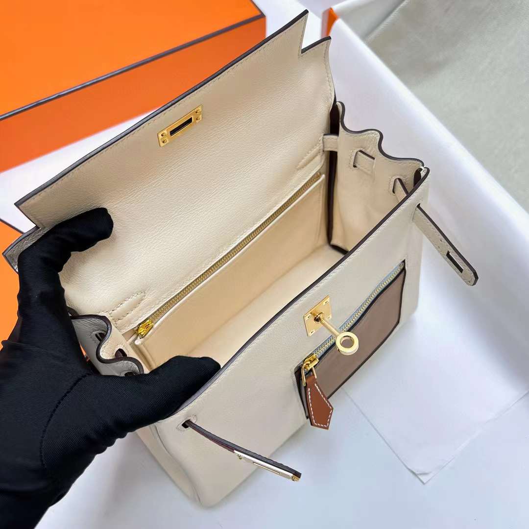 Hermès（爱马仕）Kelly 凯莉包 Colormatic Swift i2 奶油白 金扣 25cm 全手工蜡线缝制 Ghw