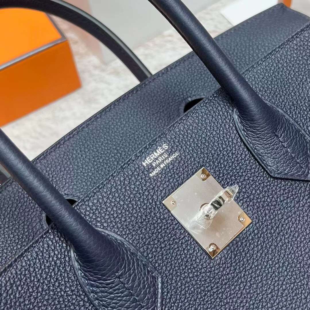 Hermès（爱马仕）Birkin 铂金包 Togo皮 2Z 午夜蓝 银扣 30cm 全手工蜡线缝制 Phw