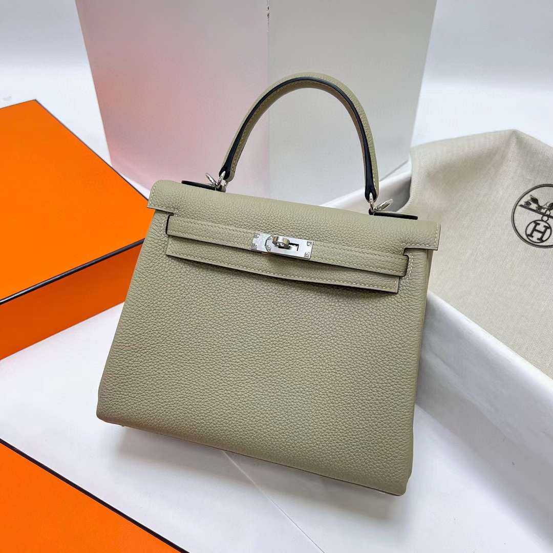 Hermès（爱马仕）Kelly 凯莉包 Togo皮 Q1 鼠尾草绿 银扣 25cm 全手工蜡线缝制 Phw