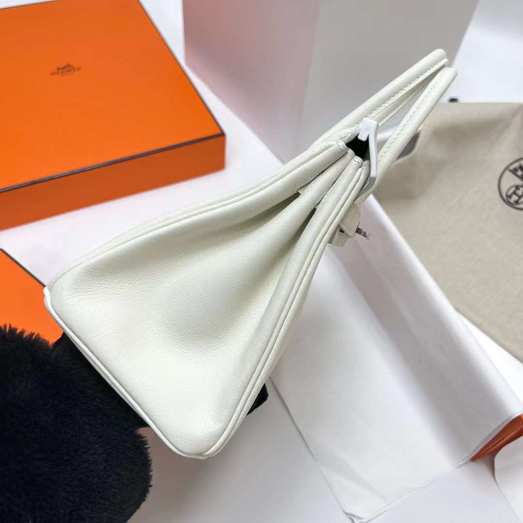 Hermès（爱马仕）Birkin 铂金包 Swift 01 纯白 银扣 25cm 全手工蜡线缝制 Phw