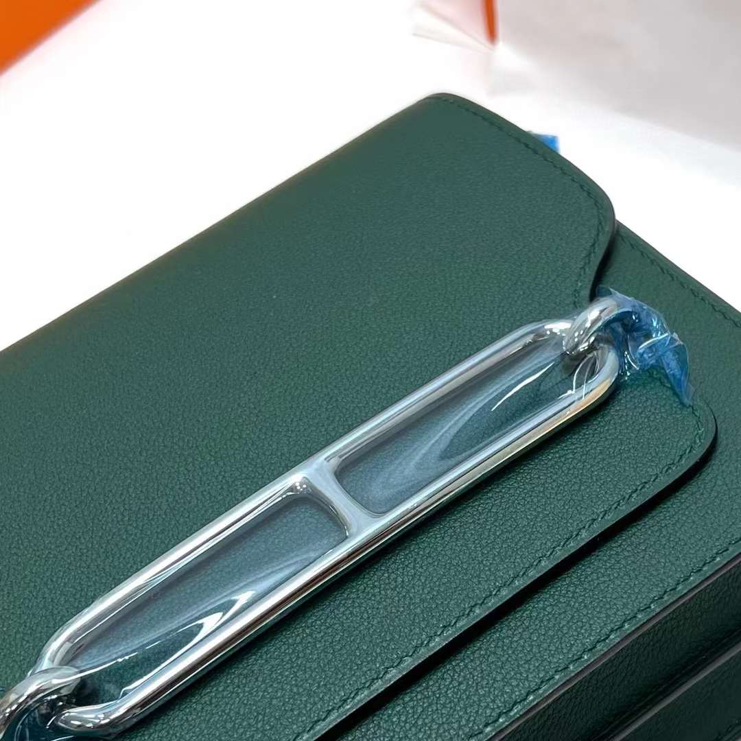 Hermès（爱马仕）Roulis 猪鼻子 Evercolor Z6 孔雀绿 银扣 18cm 全手工蜡线缝制 Phw