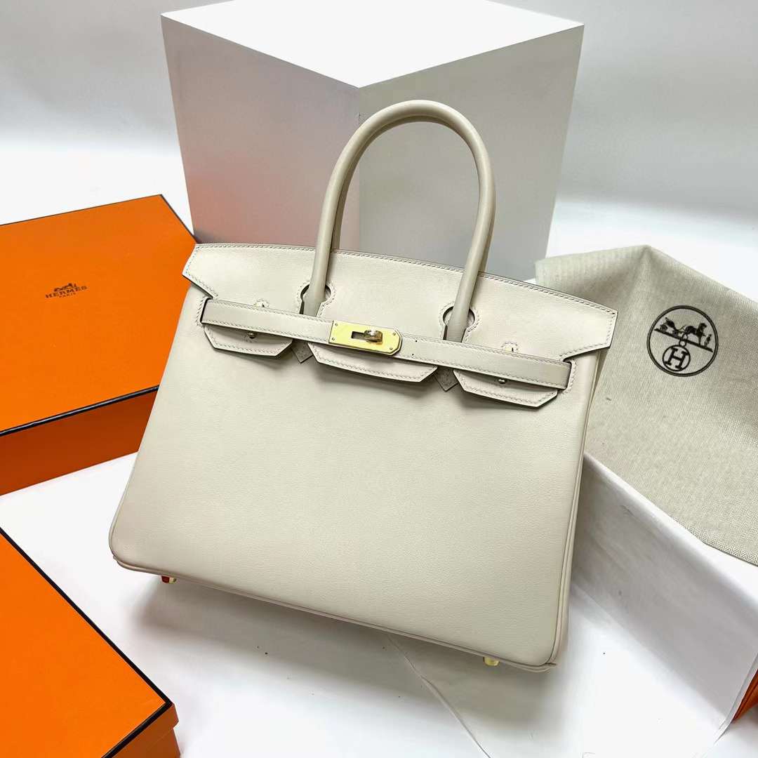 Hermès（爱马仕）Birkin 铂金包 Swift皮 Ck10 奶昔白 金扣 30cm 全手工蜡线缝制 Ghw