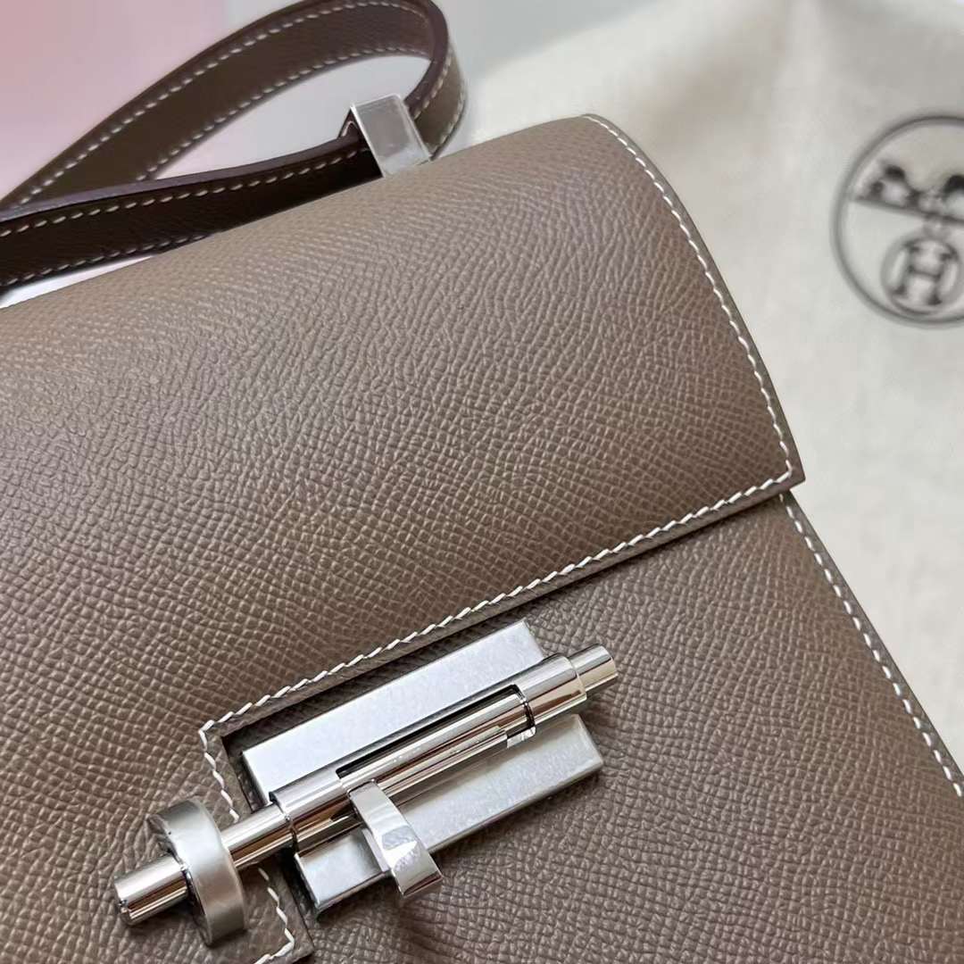 Hermès（爱马仕）Verrou 机枪包 Epsom Ck18 大象灰 银扣 21cm 全手工蜡线缝制 Phw