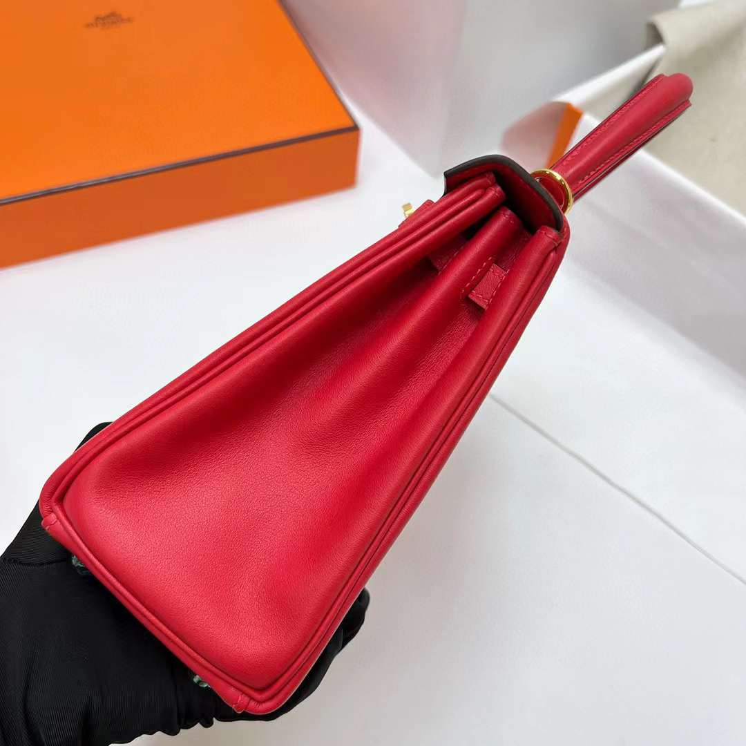Hermès（爱马仕）Kelly 凯莉包 Swift S3 心红色 金扣 25cm 全手工蜡线缝制 Ghw