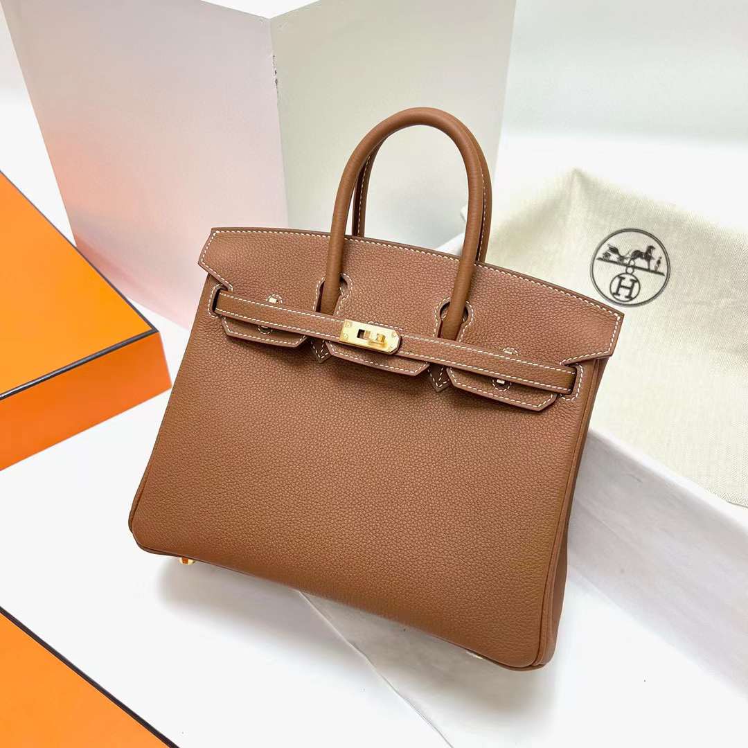 Hermès（爱马仕）Birkin 铂金包 Togo皮 Ck37 金棕色 金扣 25cm 全手工蜡线缝制 Ghw