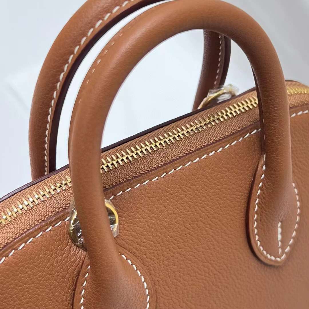 Hermès（爱马仕）Mini Bolide 迷你保龄球包 Chevre 进口山羊皮 Ck80 珍珠灰 金扣 19cm 全手工蜡线缝制 Ghw