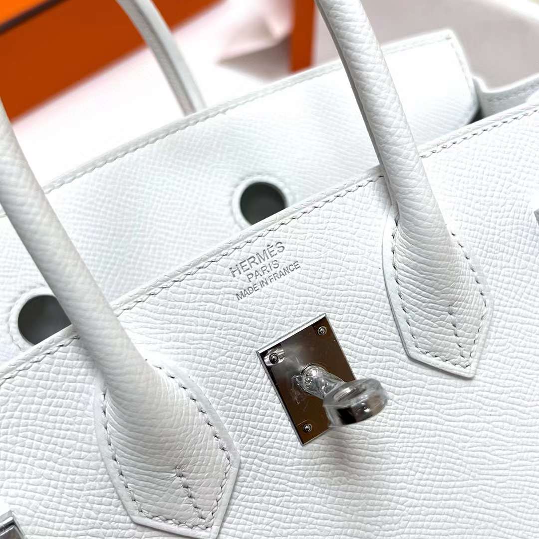 Hermès（爱马仕）Birkin 铂金包 Epsom 01 纯白 银扣 25cm 全手工蜡线缝制 Phw