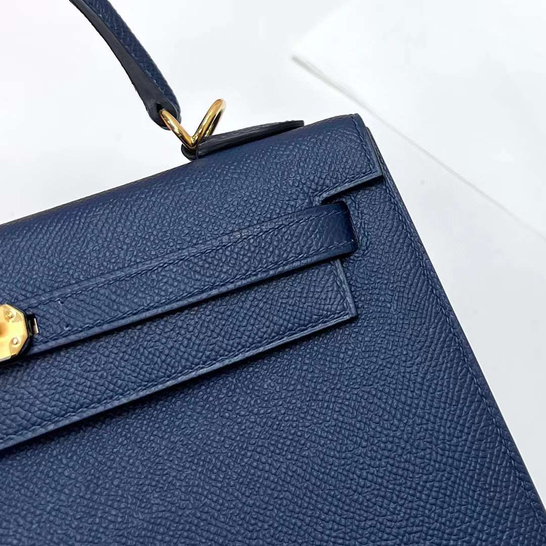 Hermès（爱马仕）Kelly 凯莉包 Epsom Ck73 宝石蓝 金扣 25cm 全手工蜡线缝制 Ghw