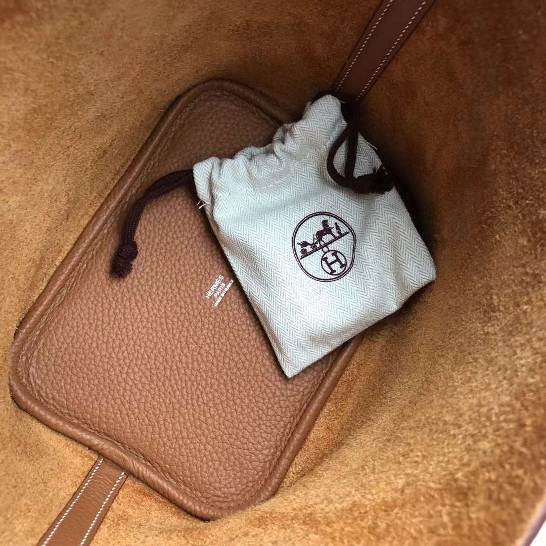 Hermès（爱马仕）Picotin 菜篮子 Clemence 原厂进口大牛皮 Ck37 金棕色 银扣 18cm 全手工蜡线缝制 Phw