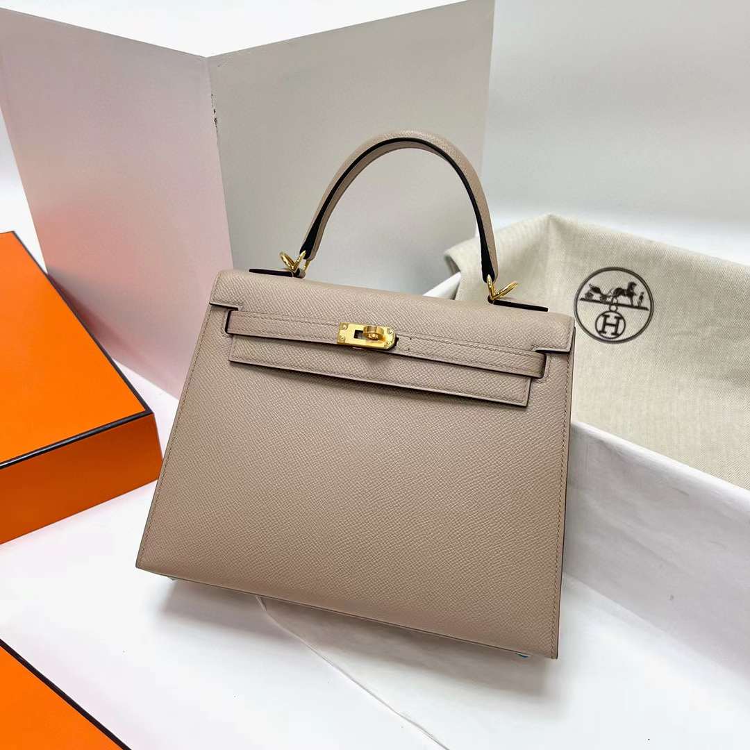 Hermès（爱马仕）Kelly 凯莉包 Epsom 2S 风衣灰 金扣 25cm 全手工蜡线缝制 Ghw