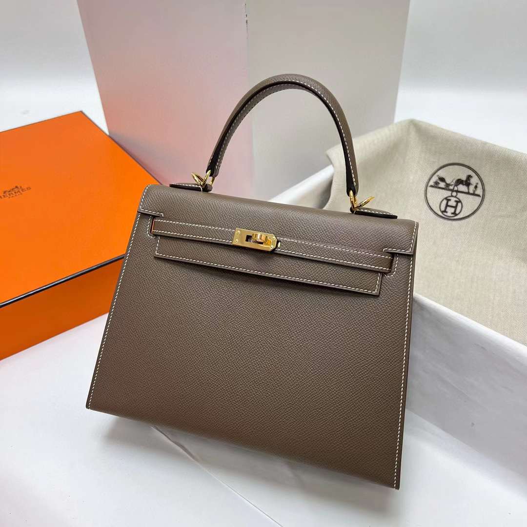 Hermès（爱马仕）Kelly 凯莉包 Epsom Ck37 大象灰 金扣 25cm 全手工蜡线缝制 Ghw