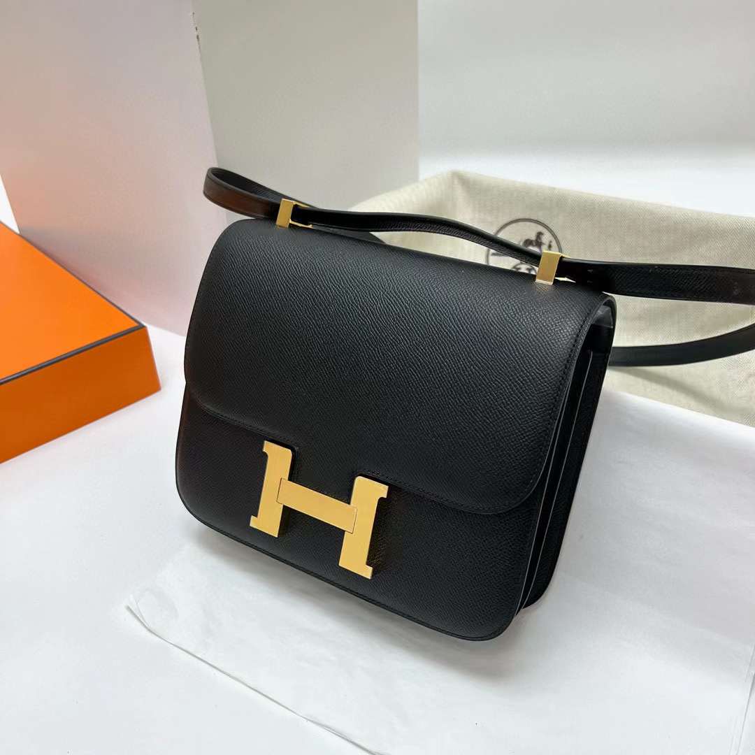 Hermès（爱马仕）Constance 康斯坦斯 Epsom Ck89 黑色 金扣 24cm 全手工蜡线缝制 Ghw
