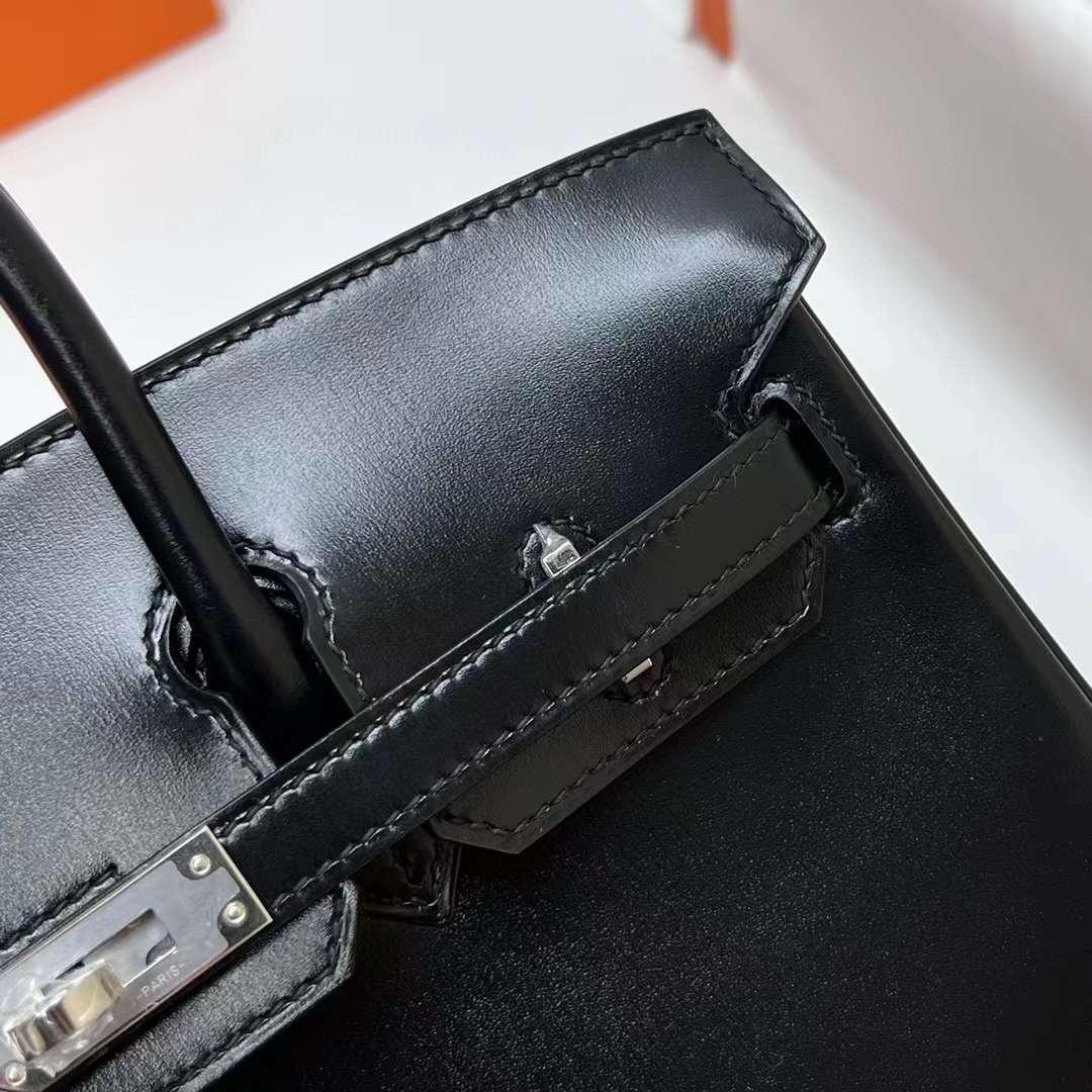 Hermès（爱马仕）Birkin 铂金包 Box皮 Ck89 黑色 银扣 25cm 全手工蜡线缝制 Phw