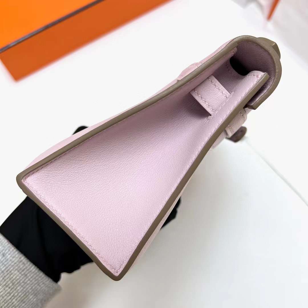 Hermès（爱马仕）Mini Kelly Pochette Swift 09 梦幻粉紫 银扣 22cm 全手工蜡线缝制 phw