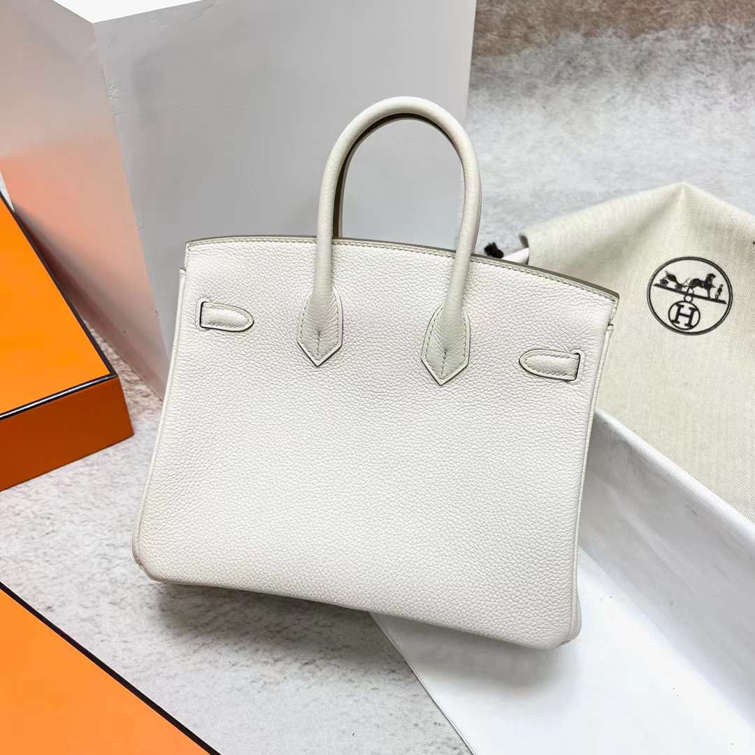 Hermès（爱马仕）Birkin 铂金包 Togo皮 8L 冰川白 金扣 25cm 全手工蜡线缝制 Ghw
