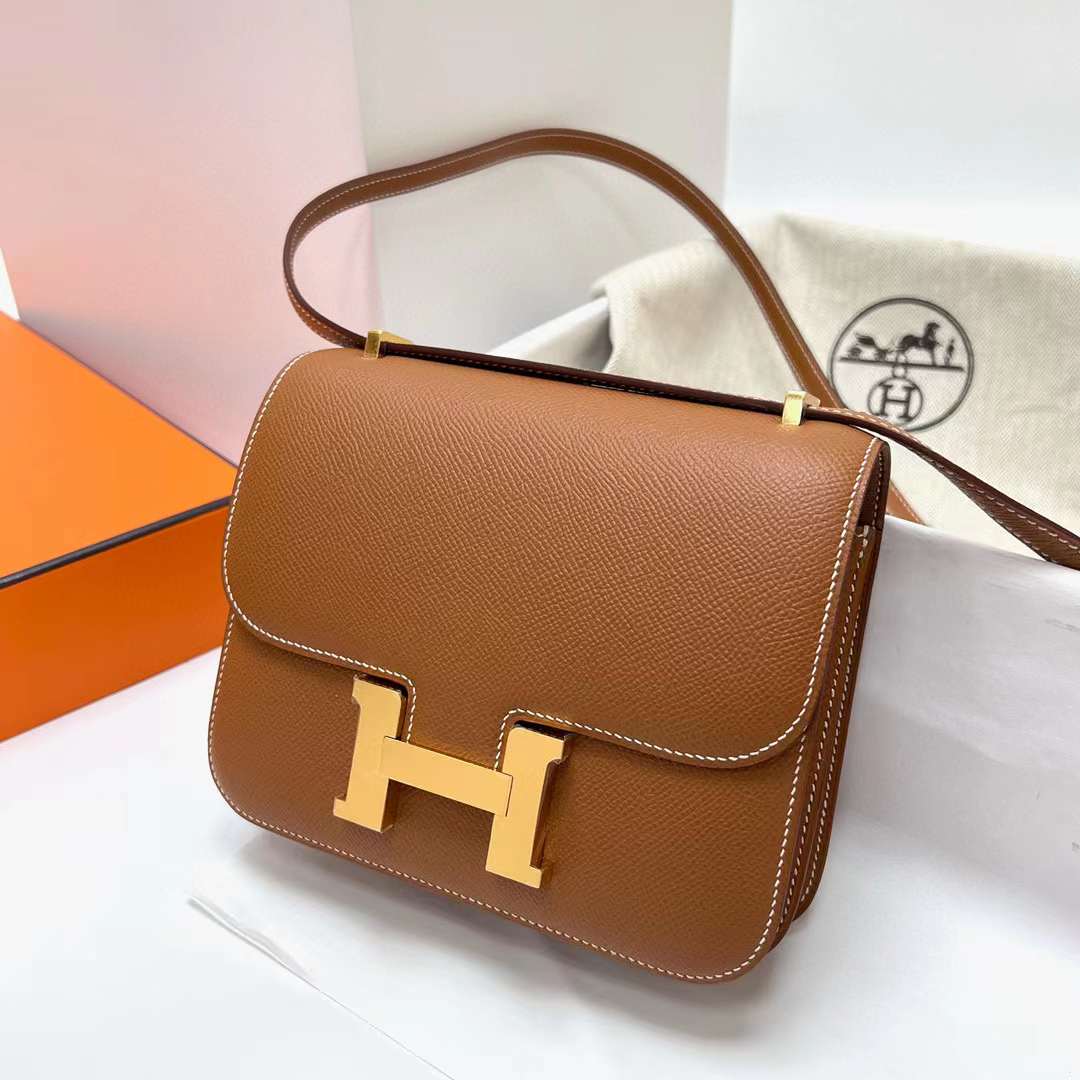 Hermès（爱马仕）Constance 空姐包 Epsom Ck37 金棕色 金扣 19cm 全手工蜡线缝制 Ghw