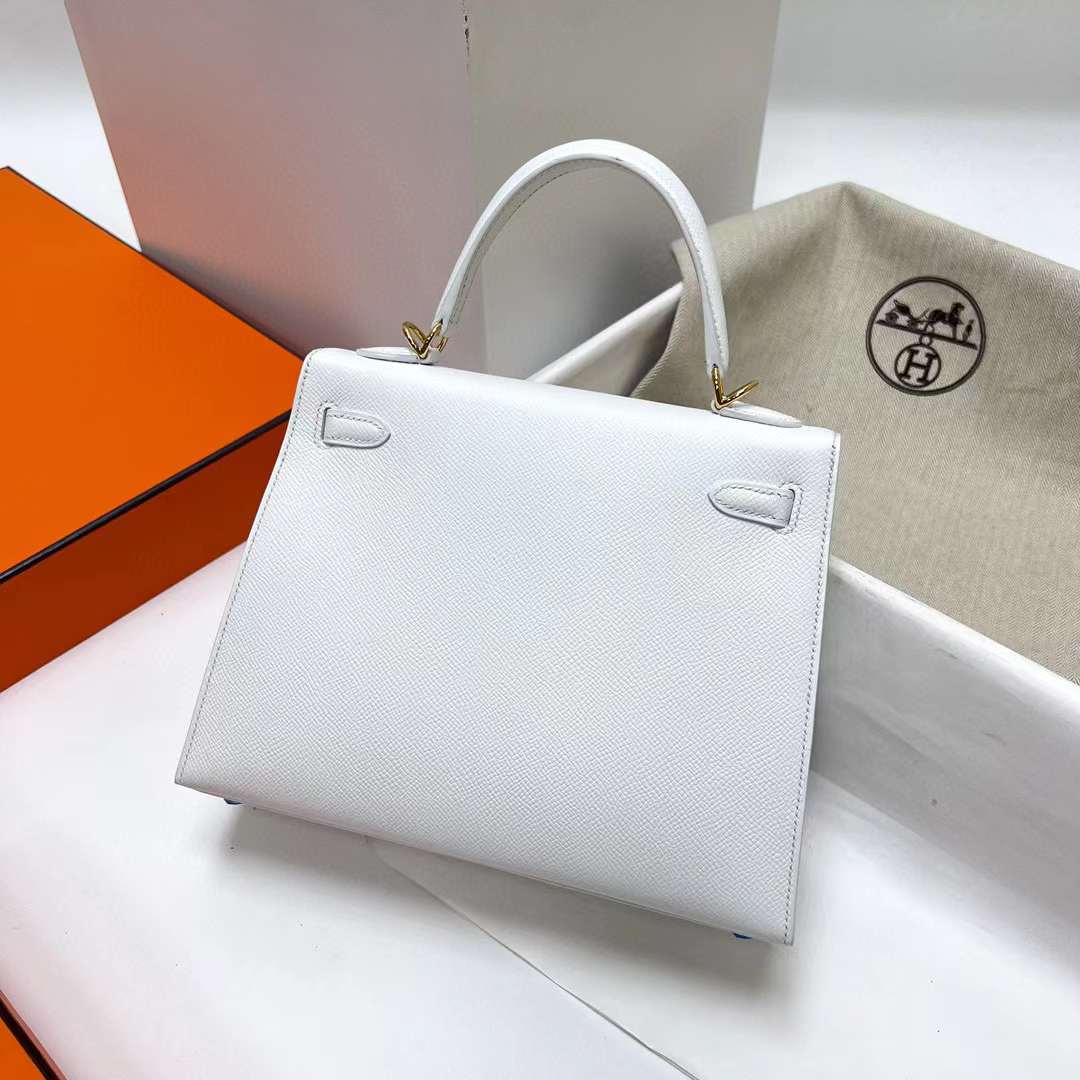 Hermès（爱马仕）Kelly 凯莉包 Epsom 01 纯白 金扣 25cm 全手工蜡线缝制 Ghw