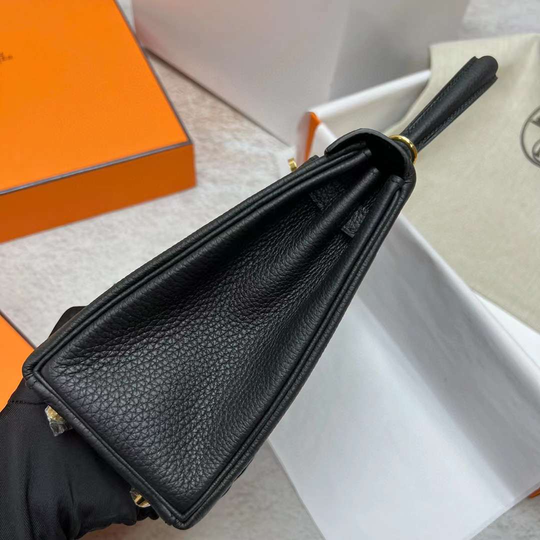 Hermès（爱马仕）Kelly 凯莉包 Togo皮 Ck89 黑色 金扣 25cm 全手工蜡线缝制 Ghw