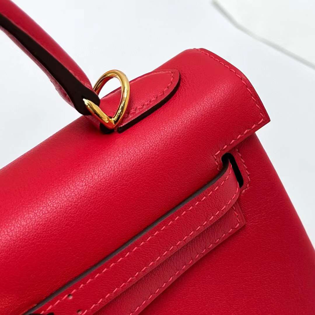 Hermès（爱马仕）Kelly 凯莉包 Swift S3 心红色 金扣 25cm 全手工蜡线缝制 Ghw