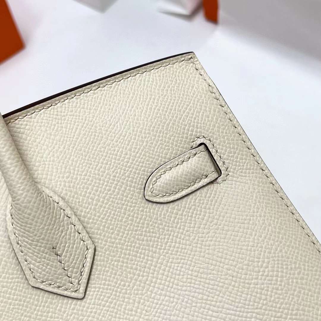 Hermès（爱马仕）Birkin 铂金包 Sellier Epsom I2 奶油白 金扣 25cm 全手工蜡线缝制 Ghw