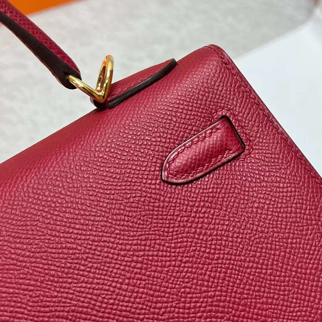 Hermès（爱马仕）Kelly 凯莉包 Epsom K1 石榴红 金扣 25cm 全手工蜡线缝制 Ghw